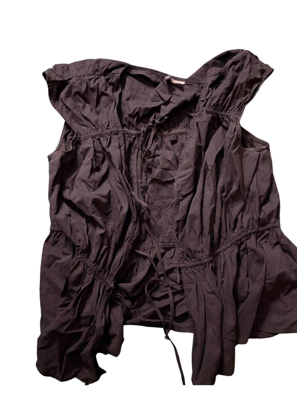 Divided Black Ruched Tie-Front Ruffle Blouse